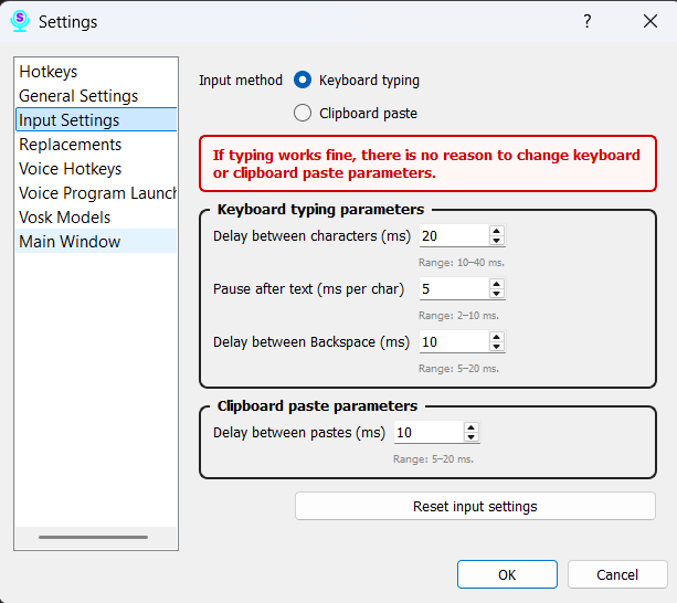 Input Settings