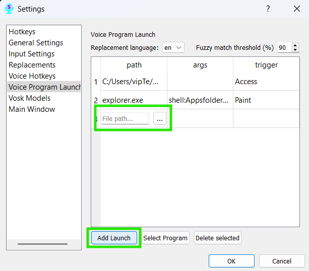 Adding a launch command