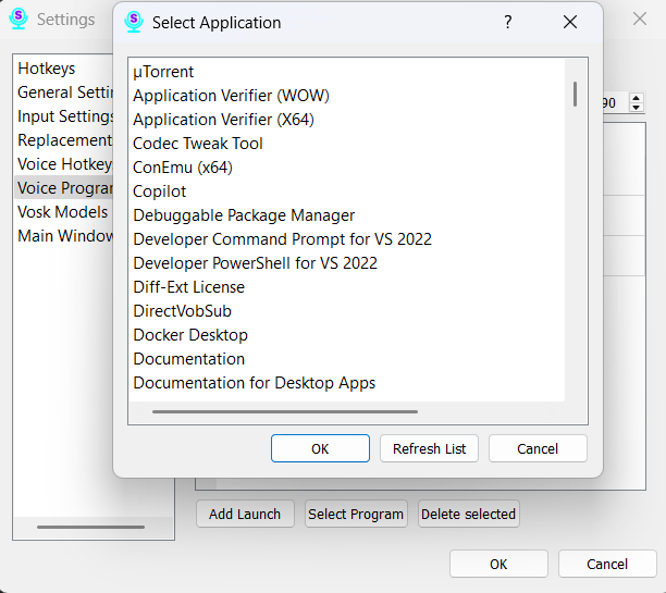 Selecting a program